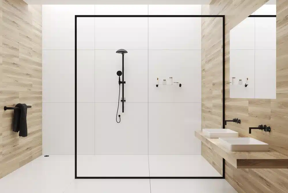 A beautiful wet room with a glass screen