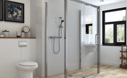 modern glass walk in shower