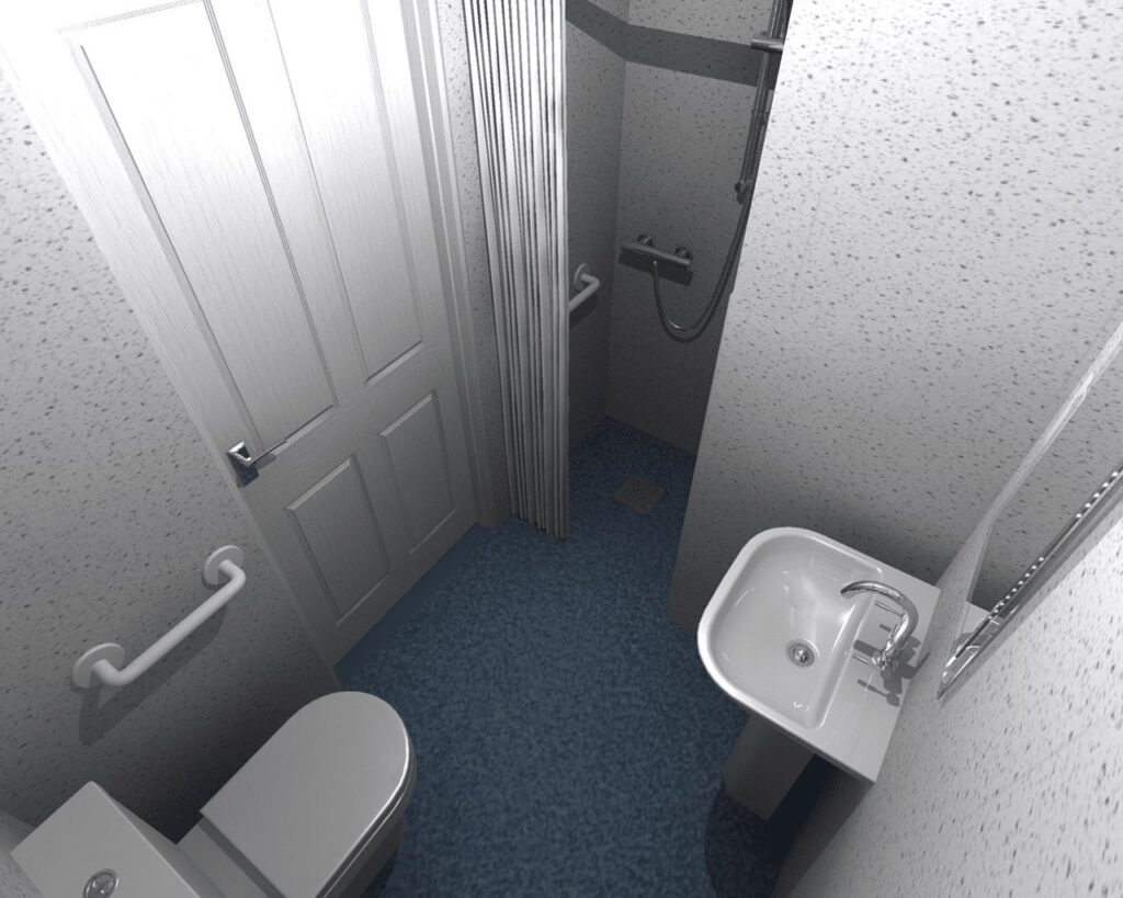 D CAD design of Audrey's new wet room, produced before installation began