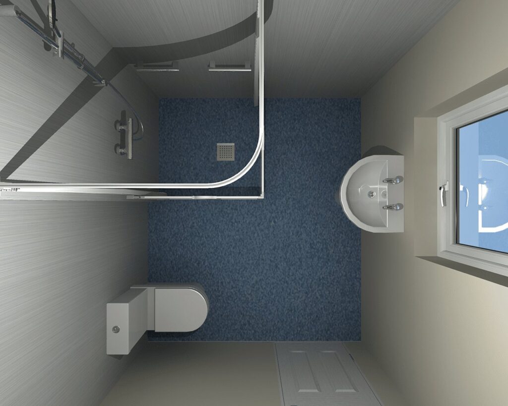 3D CAD design of Colin's new wet room, produced before installation began.