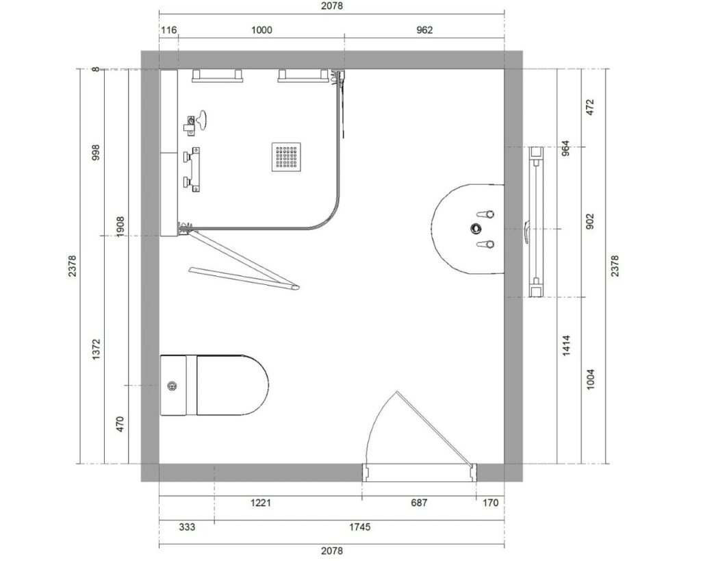 2D floor plan of Colin's new wet room, produced before installation began.