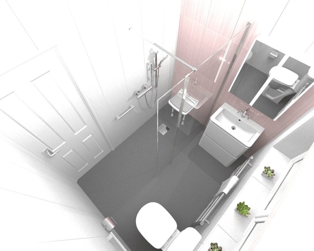 3D CAD design of Julie's new wet room, produced before installation began