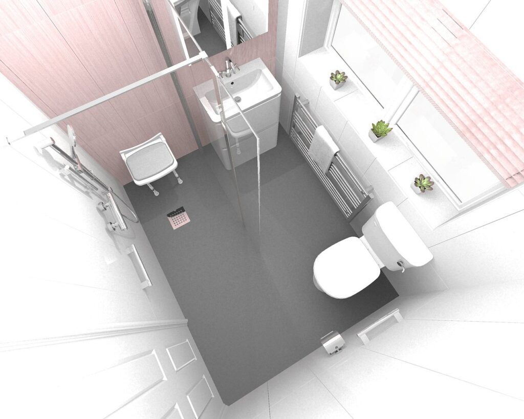 3D CAD design of Julie's new wet room, produced before installation began