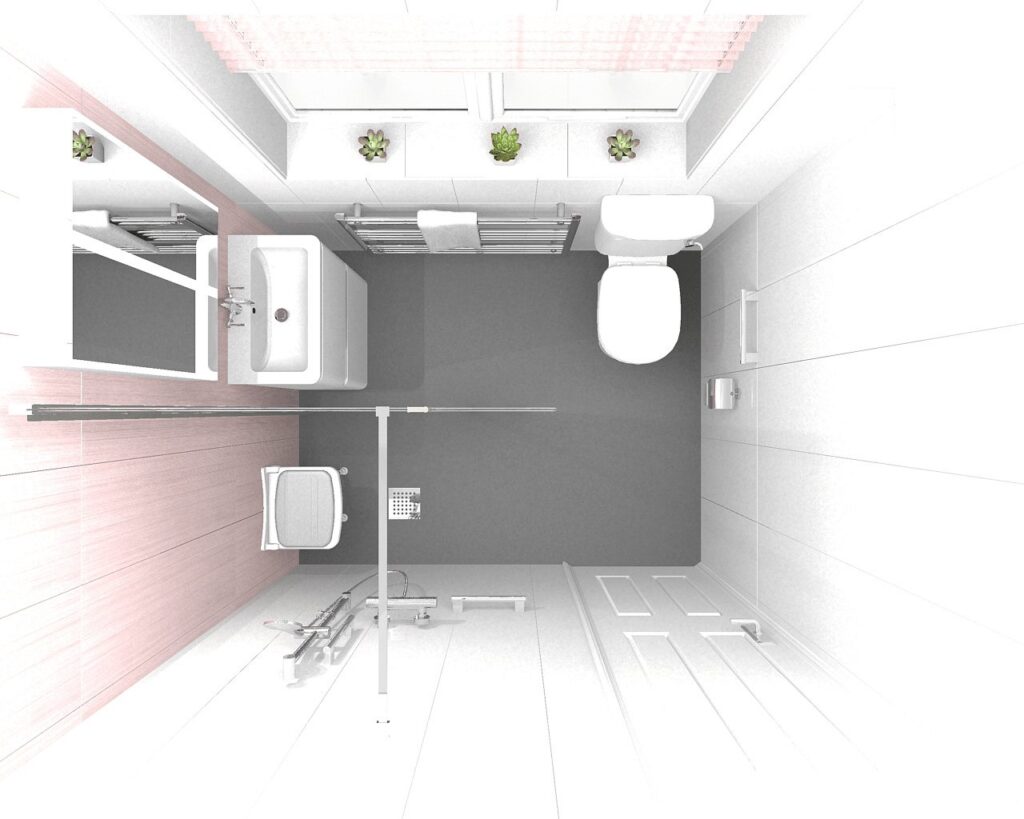 3D CAD design of Julie's new wet room, produced before installation began