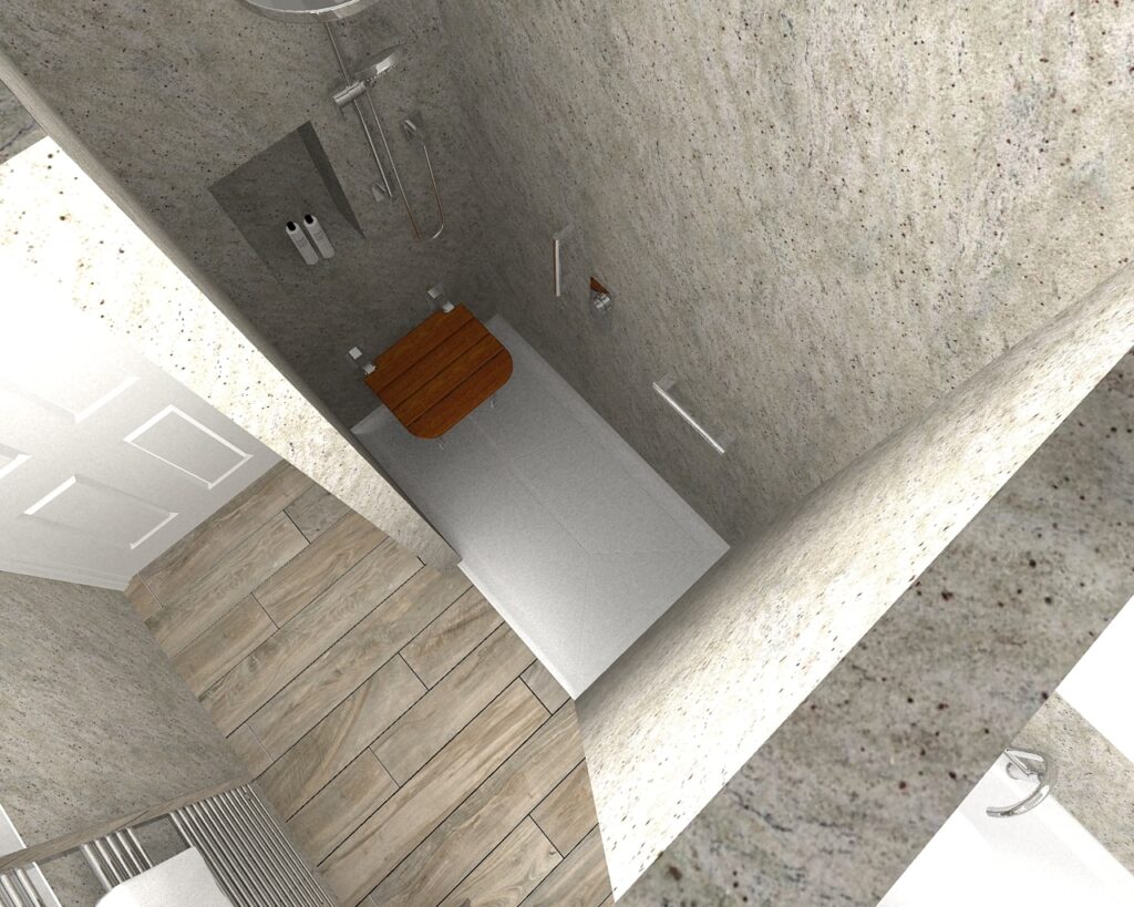 3D CAD design of Stephen's new bathroom, produced before installation began.