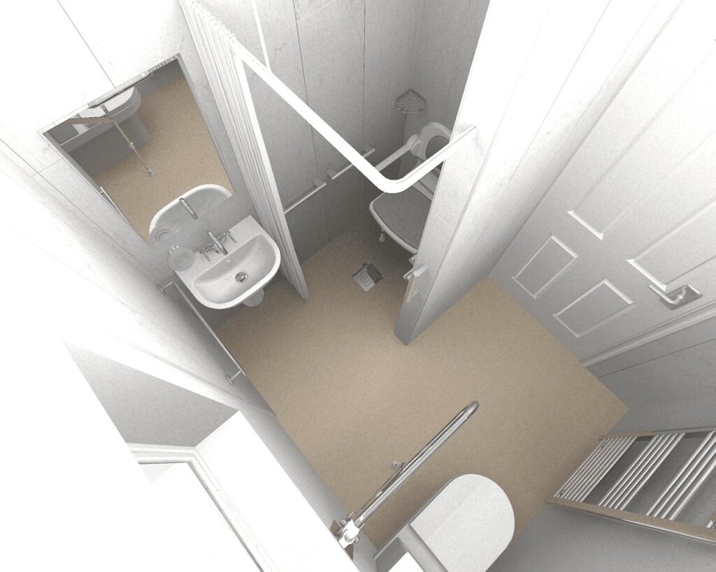 3D CAD design of Steve's new level-access wet room, produced before installation began