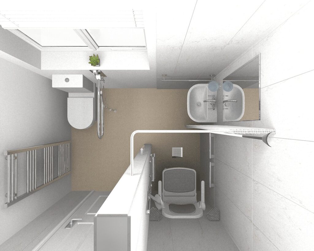 3D CAD design of Steve's new level-access wet room, produced before installation began