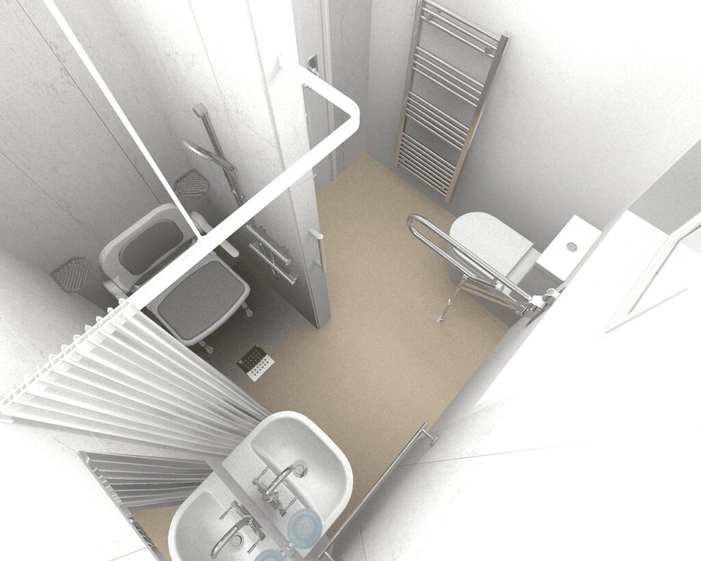 3D CAD design of Steve's new level-access wet room, produced before installation began