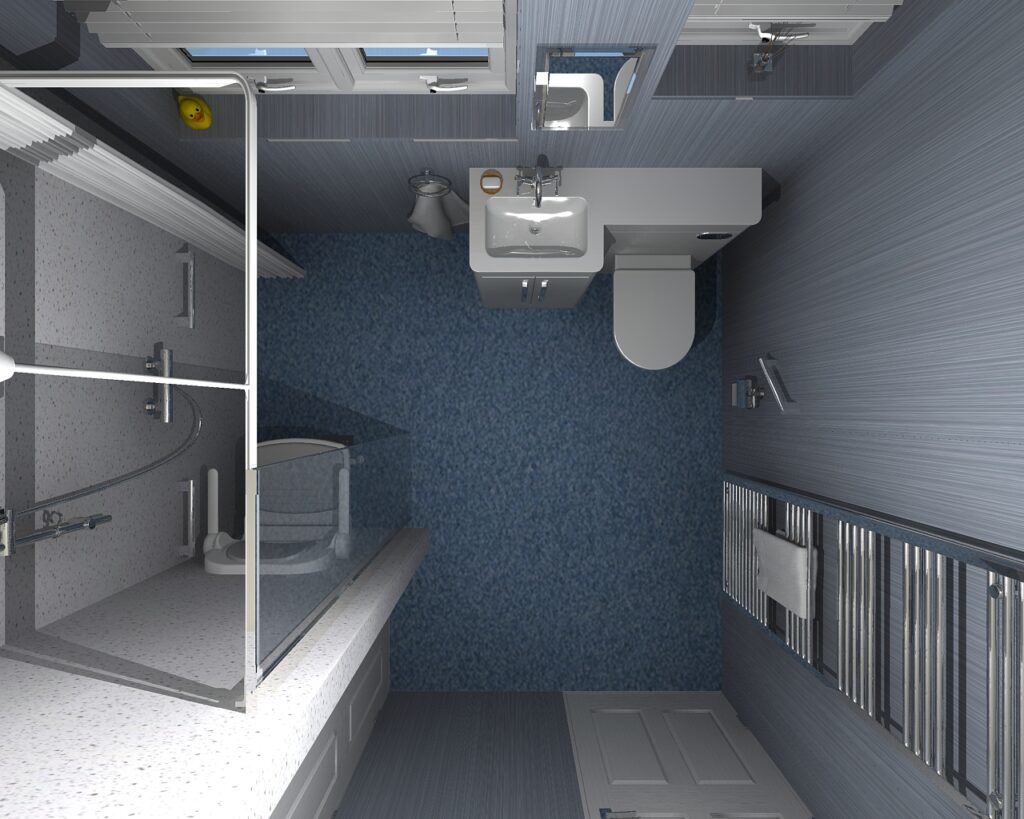 3D CAD design of Bruce's new wet room, produced before installation began