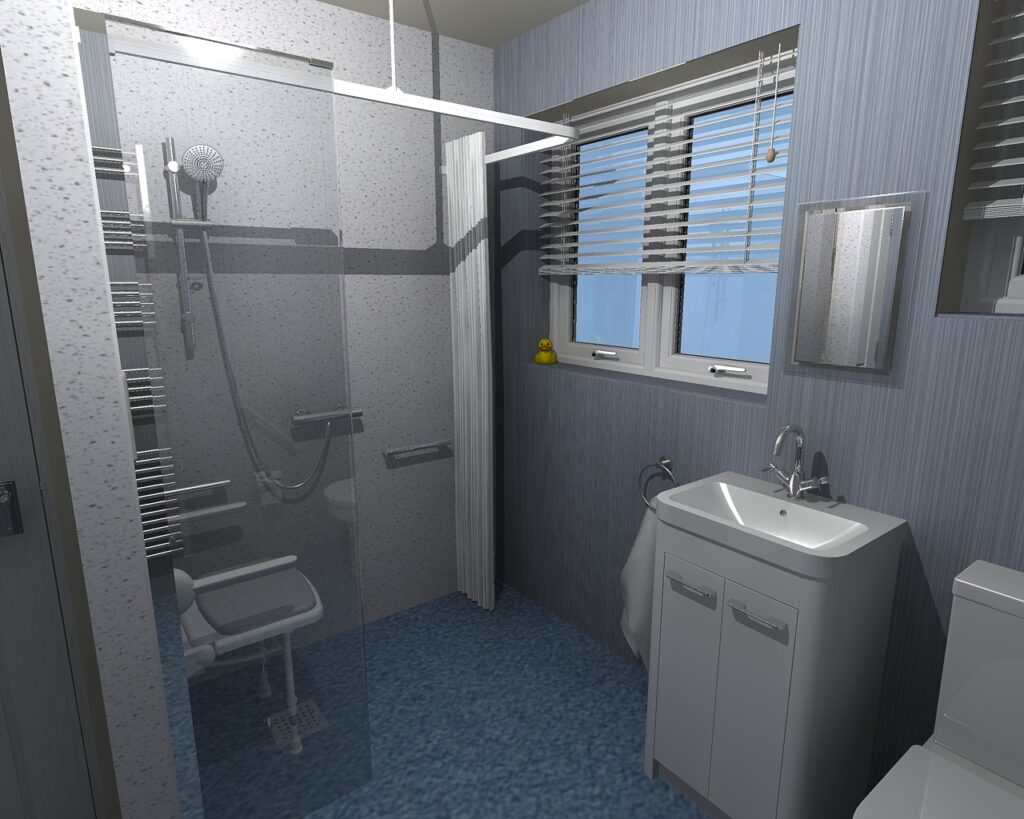 3D CAD design of Bruce's new wet room, produced before installation began