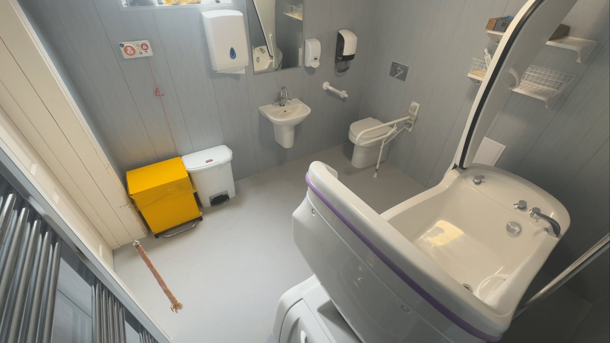 The new assisted care bath in Room 3, with a side-opening door, height adjustment and a handheld shower