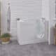 Walk-in bath with clear glass door and built-in seat in a modern bathroom