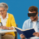 A diverse group of smiling disabled adults engaged in various activities, including a person in a wheelchair using a laptop, another with a visual impairment reading a large-print e-reader, and a person with crutches walking confidently. The image is a header for a blog titled "Empower & Thrive: Practical Tips for Disabled Adults