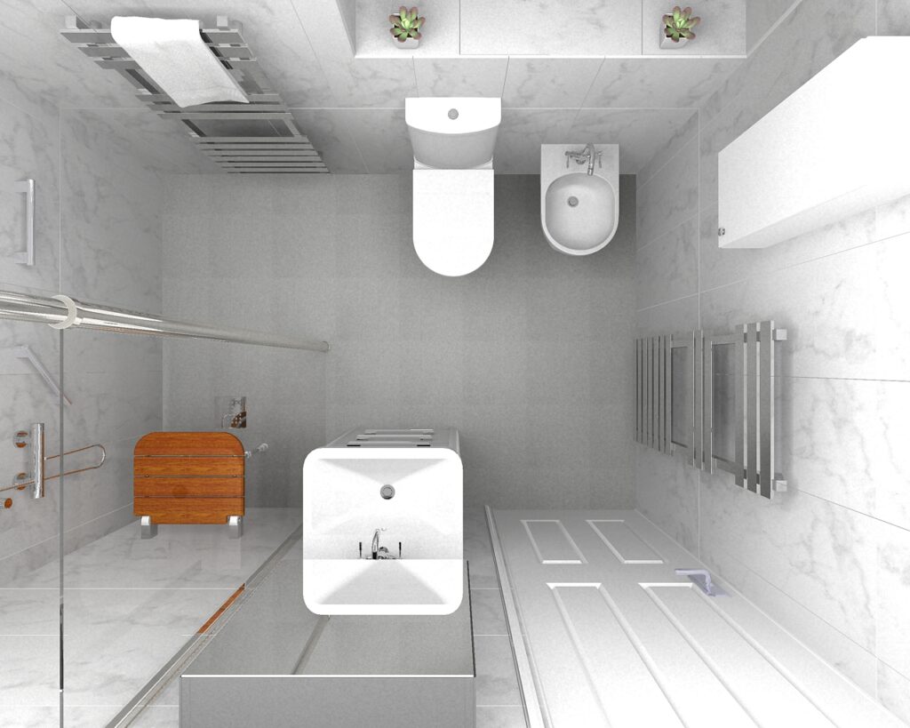 3D CAD design of Lesley's new wet room, produced before installation began