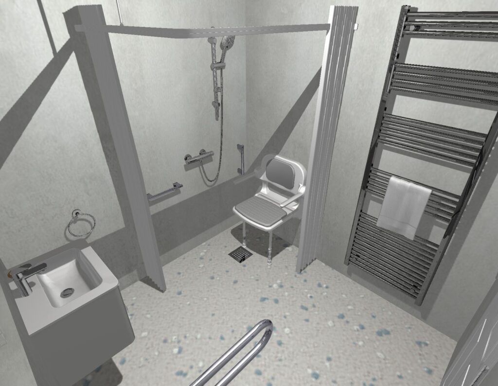 3D CAD design of Mark's full wet room, produced before installation began