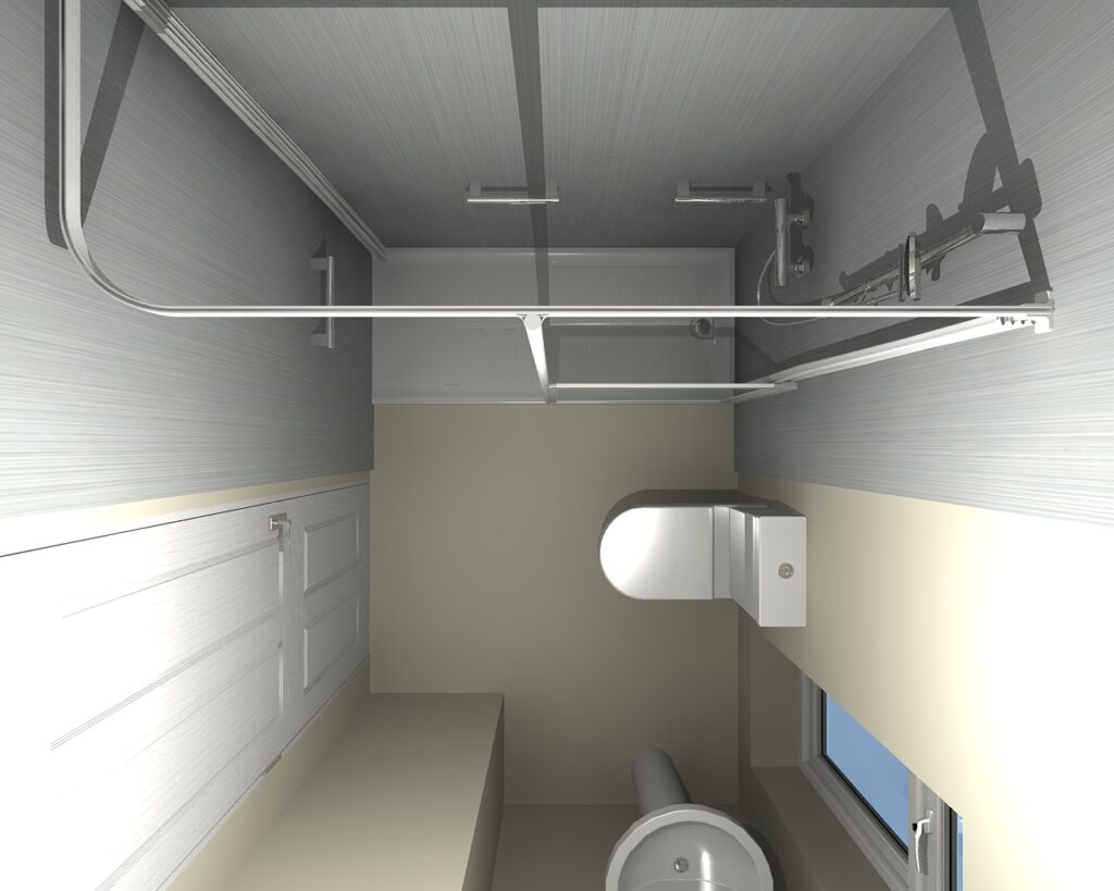 2D plan / 3D CAD design of Denise's new walk-in shower, produced before installation began.