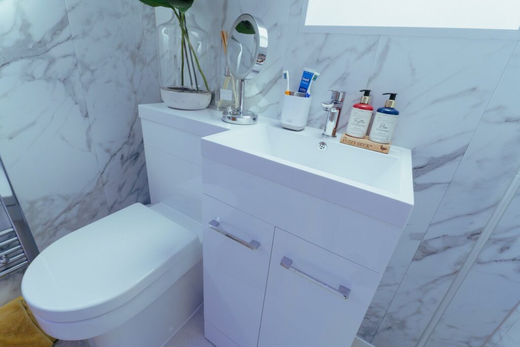 Sophie's combined vanity unit, with an integrated basin and concealed-cistern toilet.