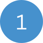 A white number 1 is centered inside a solid blue circle on a light grey background, representing accessible bathrooms commonly found in care homes.