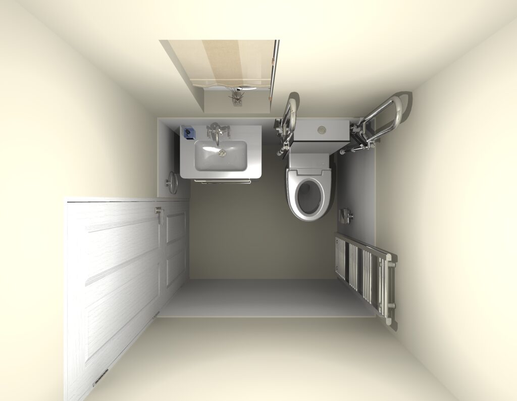3D CAD design of Brent's new accessible bathroom, produced before installation began.