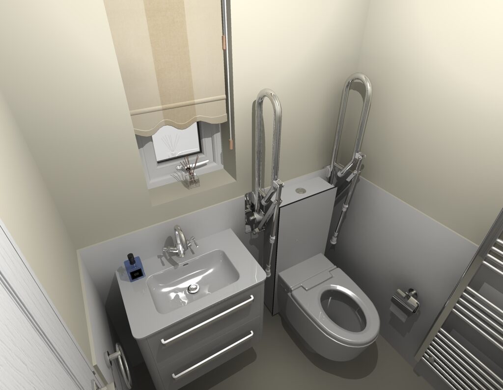 3D CAD design of Brent's new accessible bathroom, produced before installation began.