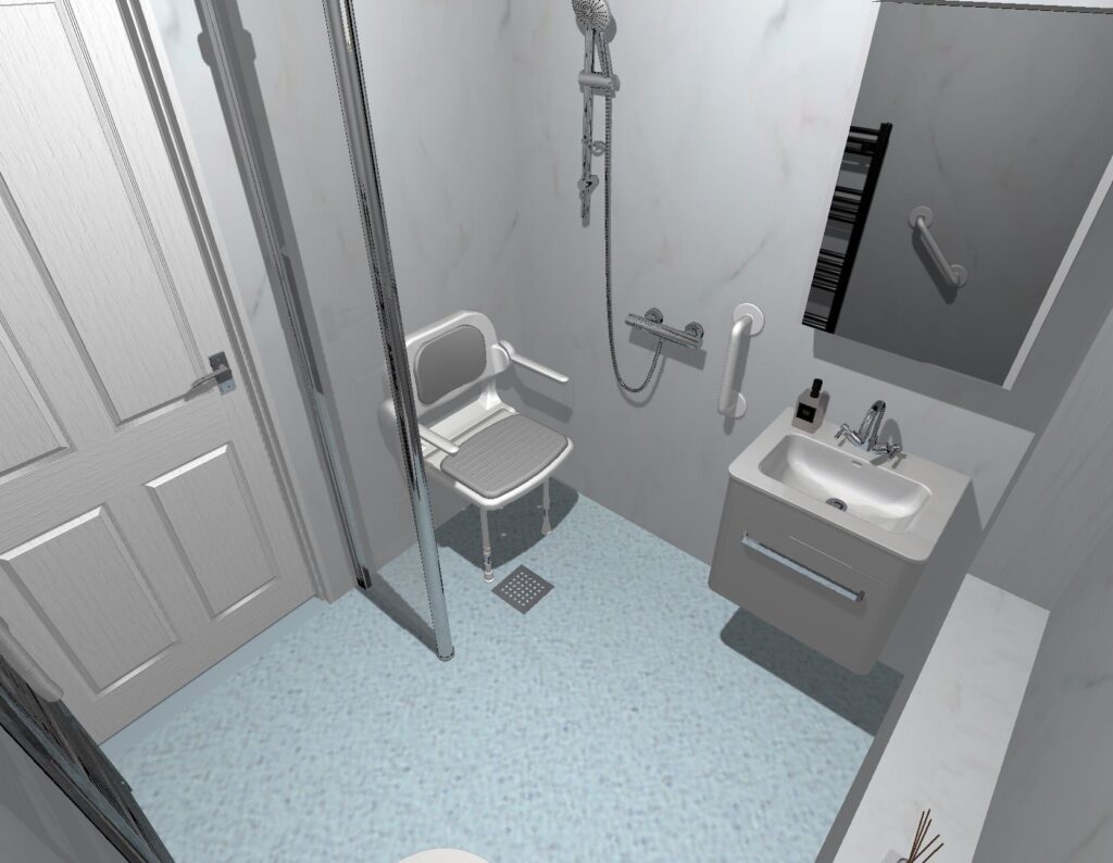 3D CAD design of Dominic's new wet room, produced before installation began