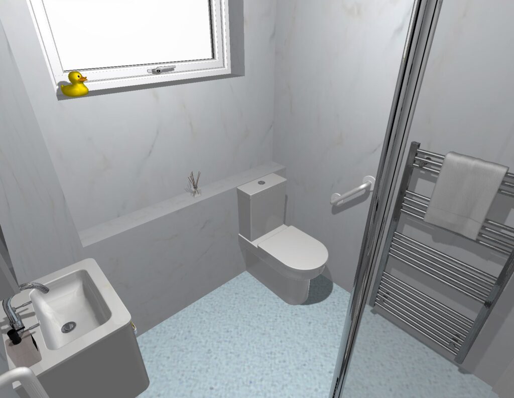3D CAD design of Dominic's new wet room, produced before installation began