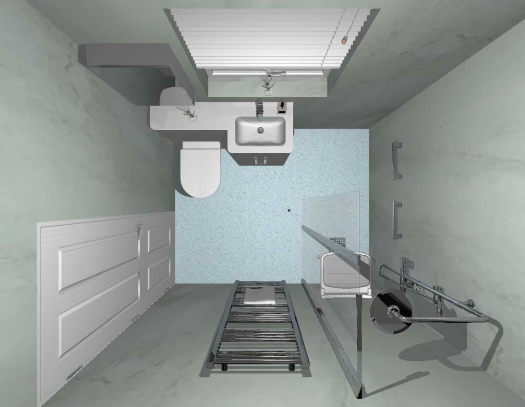 3D CAD design of Freya's upgraded wet room, produced before installation began