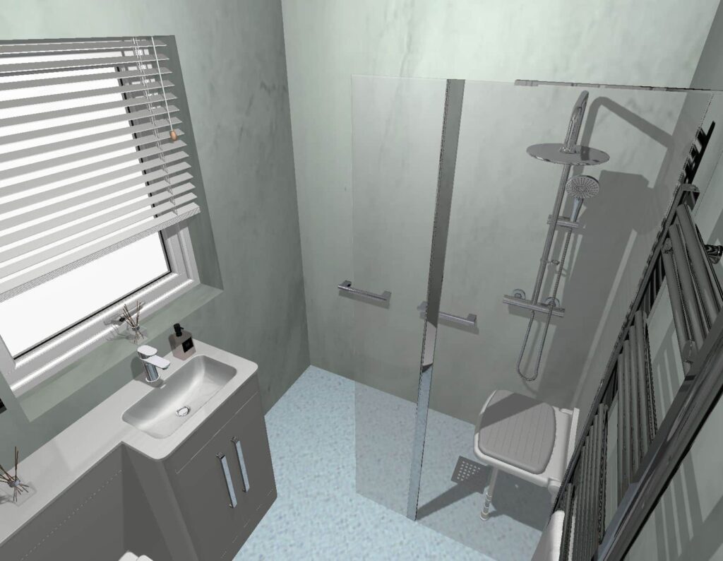 3D CAD design of Freya's upgraded wet room, produced before installation began