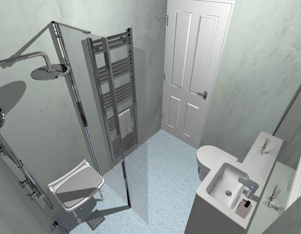 3D CAD design of Freya's upgraded wet room, produced before installation began