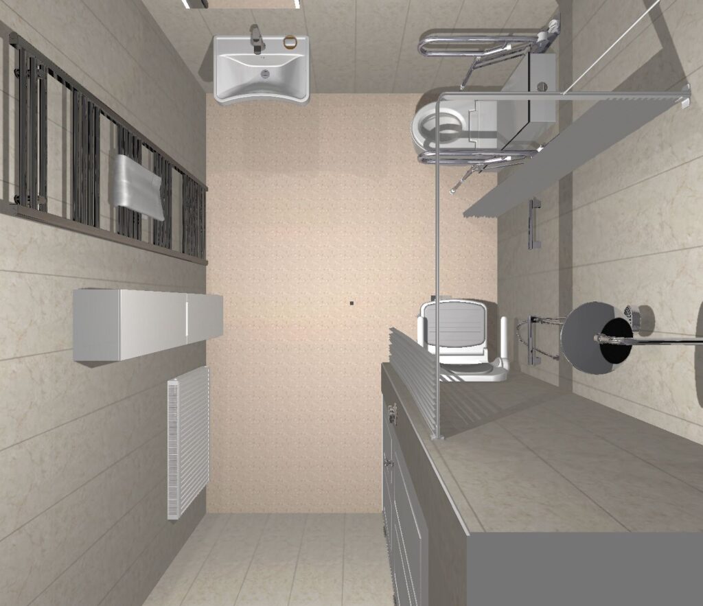 3D CAD design of Olivia's new wet room, produced before installation began.