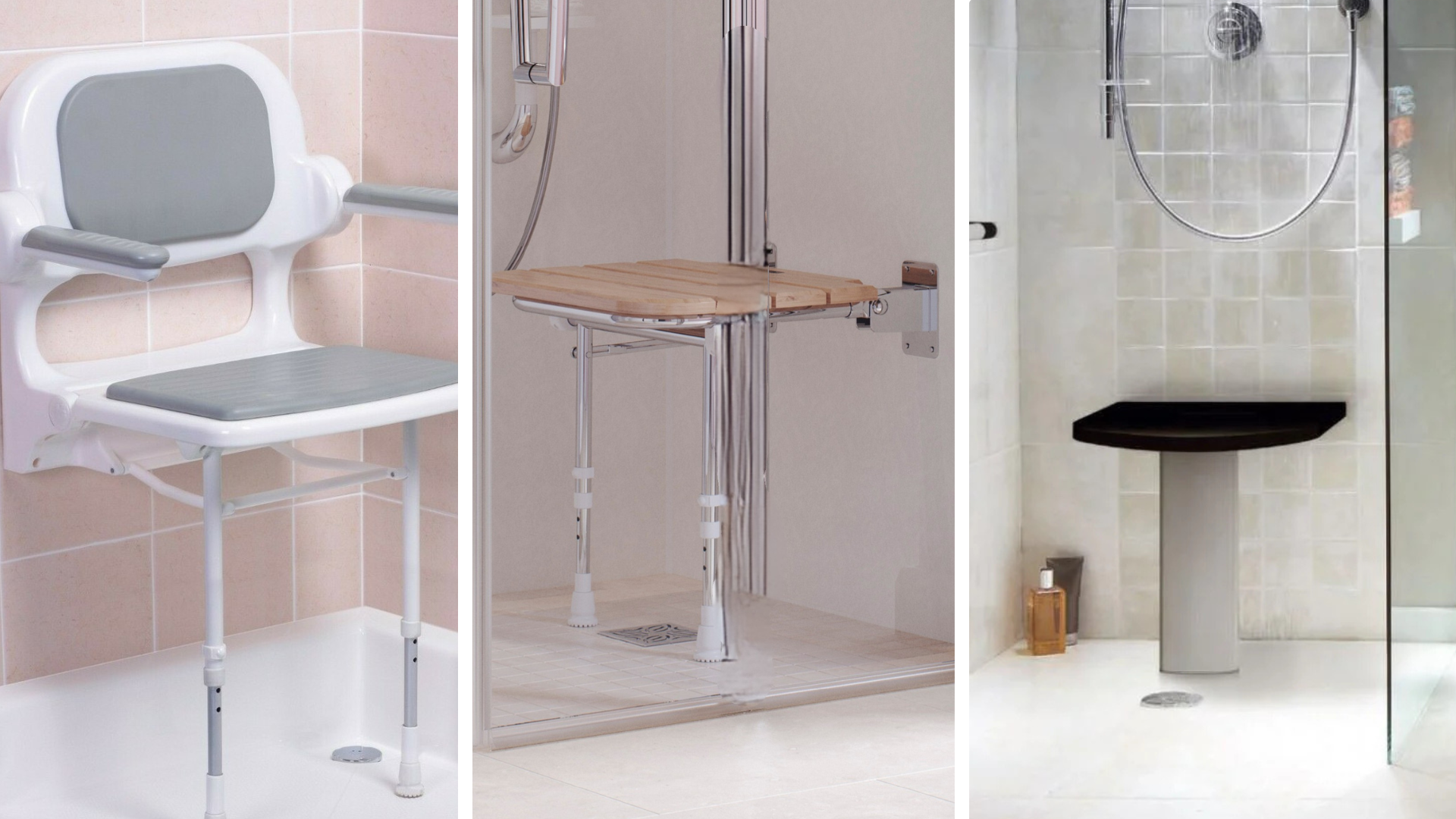 Shower seat options available with Age Care Bathrooms for installation.