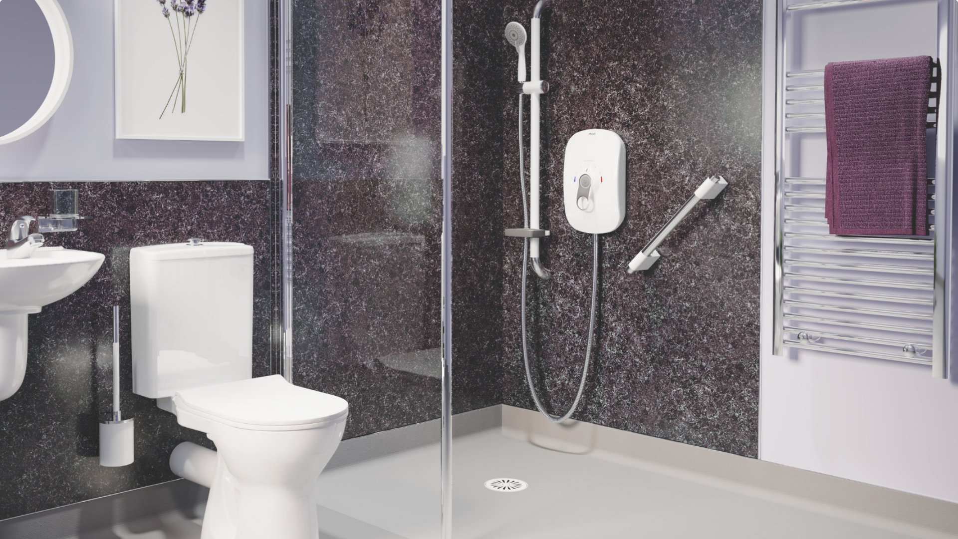 Wet room "The Buxton" designed and installed by Age Care Bathrooms.