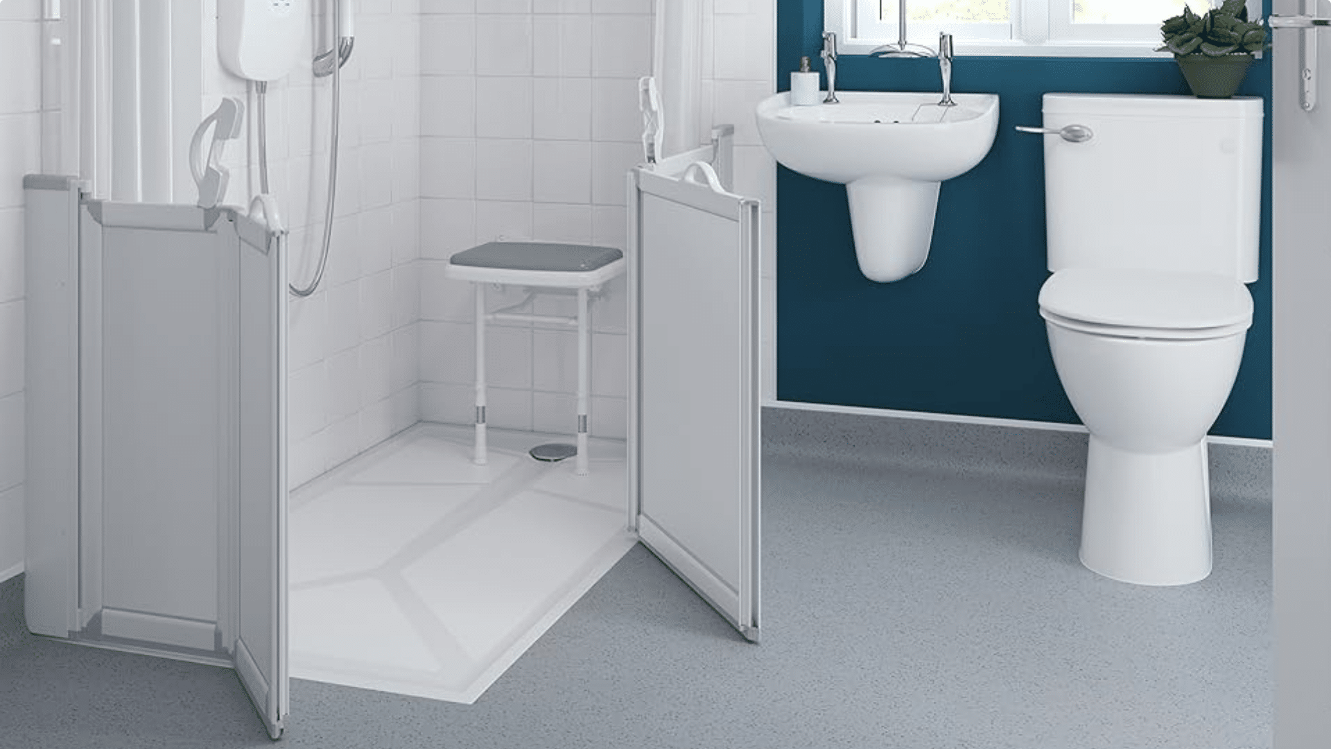 Walk-in shower option, "The Denby" available and installed by Age Care Bathrooms.