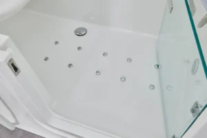 Inside the Easy Riser bath showing the air spa jets on the base