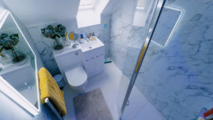 Modern accessible bathroom designed and installed by the team at Age Care Bathrooms.