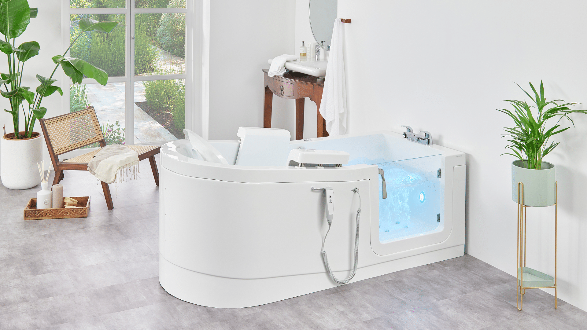 The Easy Riser walk-in bath with powered seat. Installed by and available at Age Care Bathrooms.