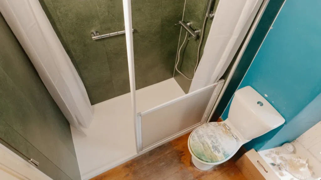 Denise's easy-access bathroom with a walk-in shower and level-access entry