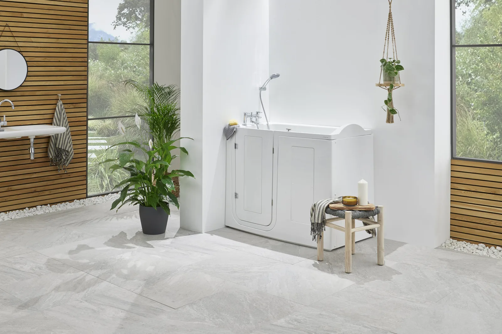 The Tennessee walk-in bath with the door closed, in a bright modern bathroom