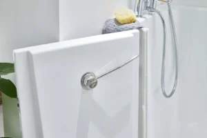 Close-up of the Tennessee's outward-opening door and latch