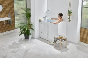 Someone enjoying a seated soak in the Tennessee walk-in bath