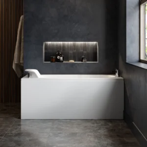Front view of the Omega accessible bath with the powered seat lowered inside