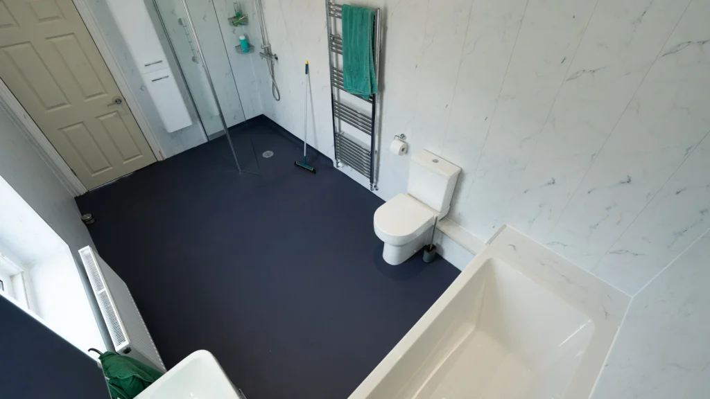 After installation of Peter's new mobility wet room & bath by Age Care Bathrooms.
