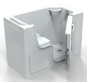 Tranquility walk-in bath with its door half open, showing the built-in seat