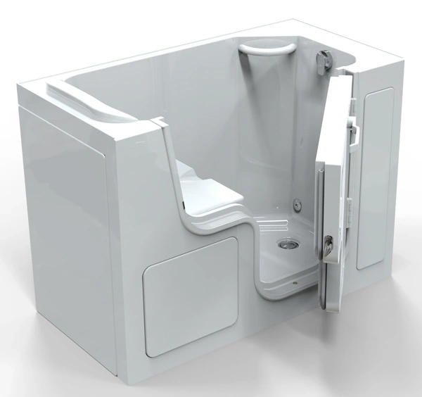 Tranquility walk-in bath with its door half open, showing the built-in seat