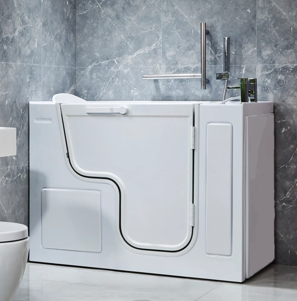 Tranquility walk-in bath with a right-hinged door in a grey marble bathroom
