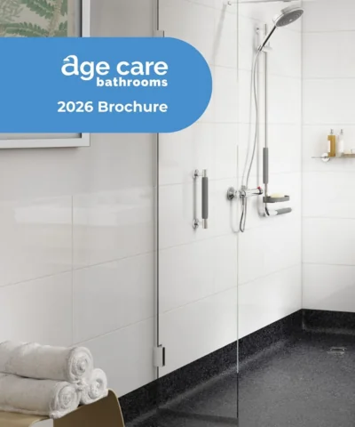 Age Care Bathrooms digital brochure that features a level-access wet room. Free to all customers.