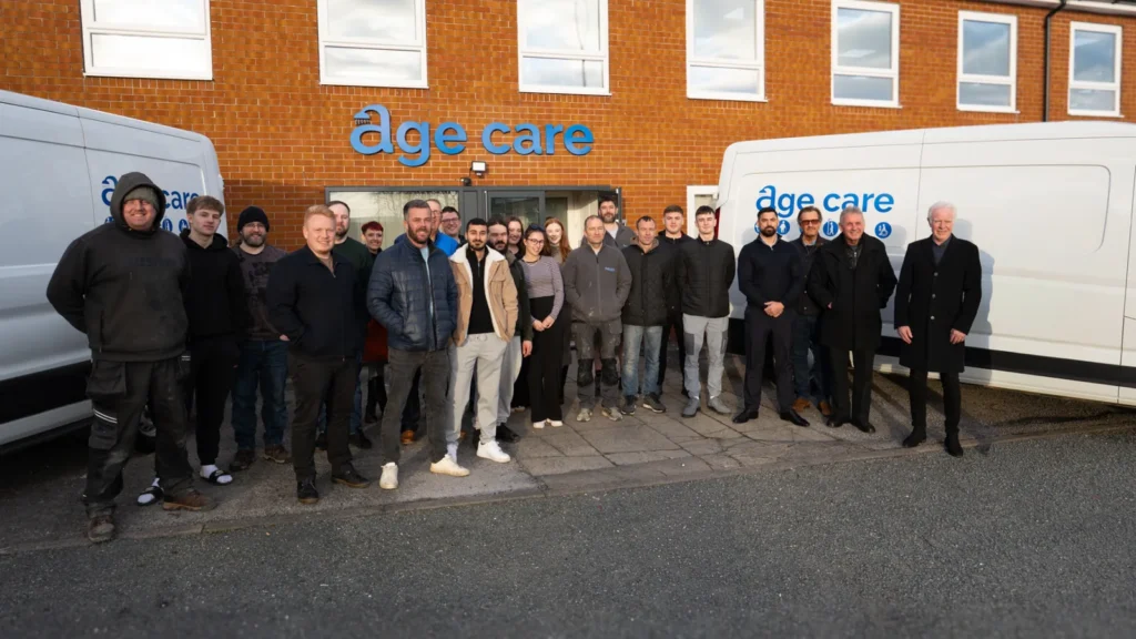 The Age Care Bathrooms team standing outside our office in Staveley.