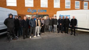 The Age Care Bathrooms team standing outside our office in Staveley.