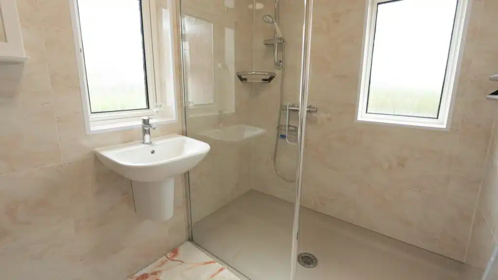 Close-up of Paul's new level-access showering area.