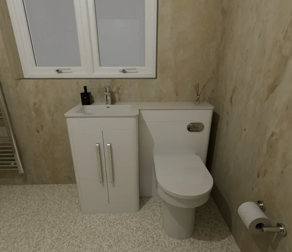 3D view of the combined vanity basin and toilet unit planned for Tom's wet room
